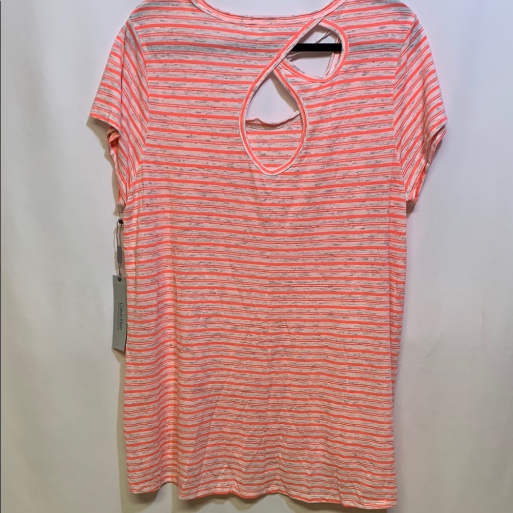 Calvin Klein Performance Pink Striped Cut Out T-Shirt - Picture 3 of 4